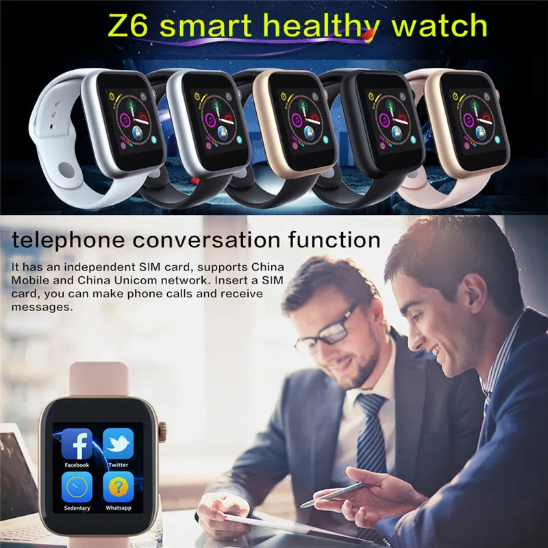 2019 Горячие Z6 Смарт часы Bluetooth камера SIM слот GSM совместимый Apple и Android 5 цветов |