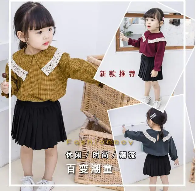 Кружевная блузка для девочек Новинка осени 2019 стильная детская рубашка с детским