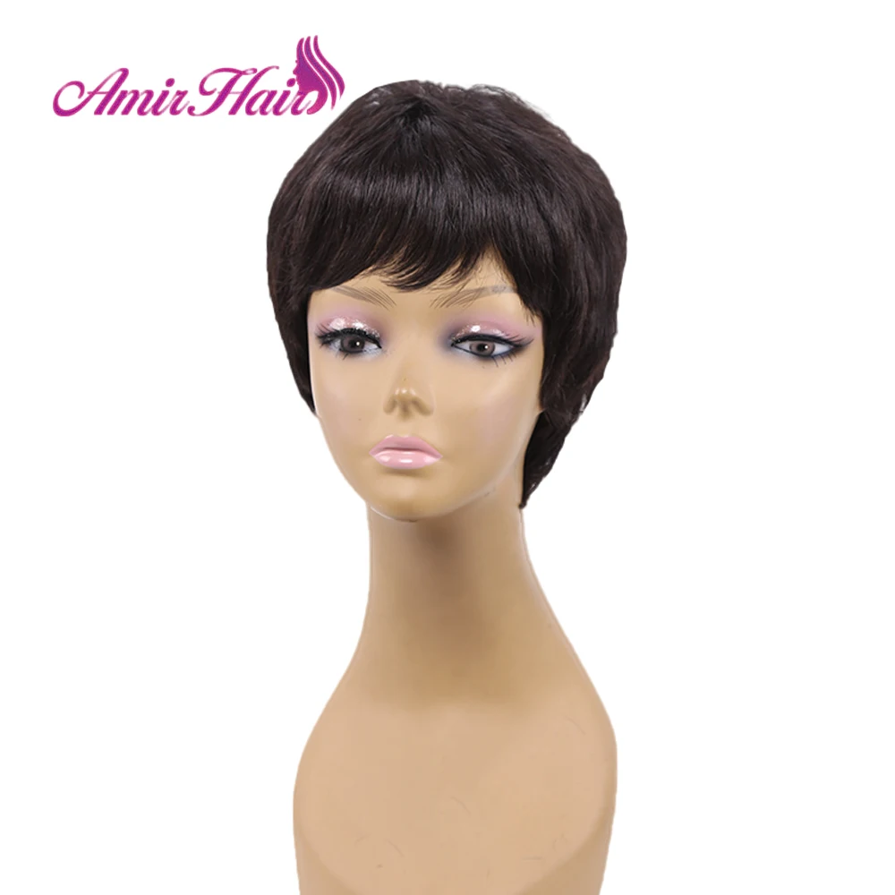 Amir short straight synthetic wigs For African American Women High Temperature Fiber Ombre Burgundy Blonde Grey Cosplay Hair - Цвет: #2