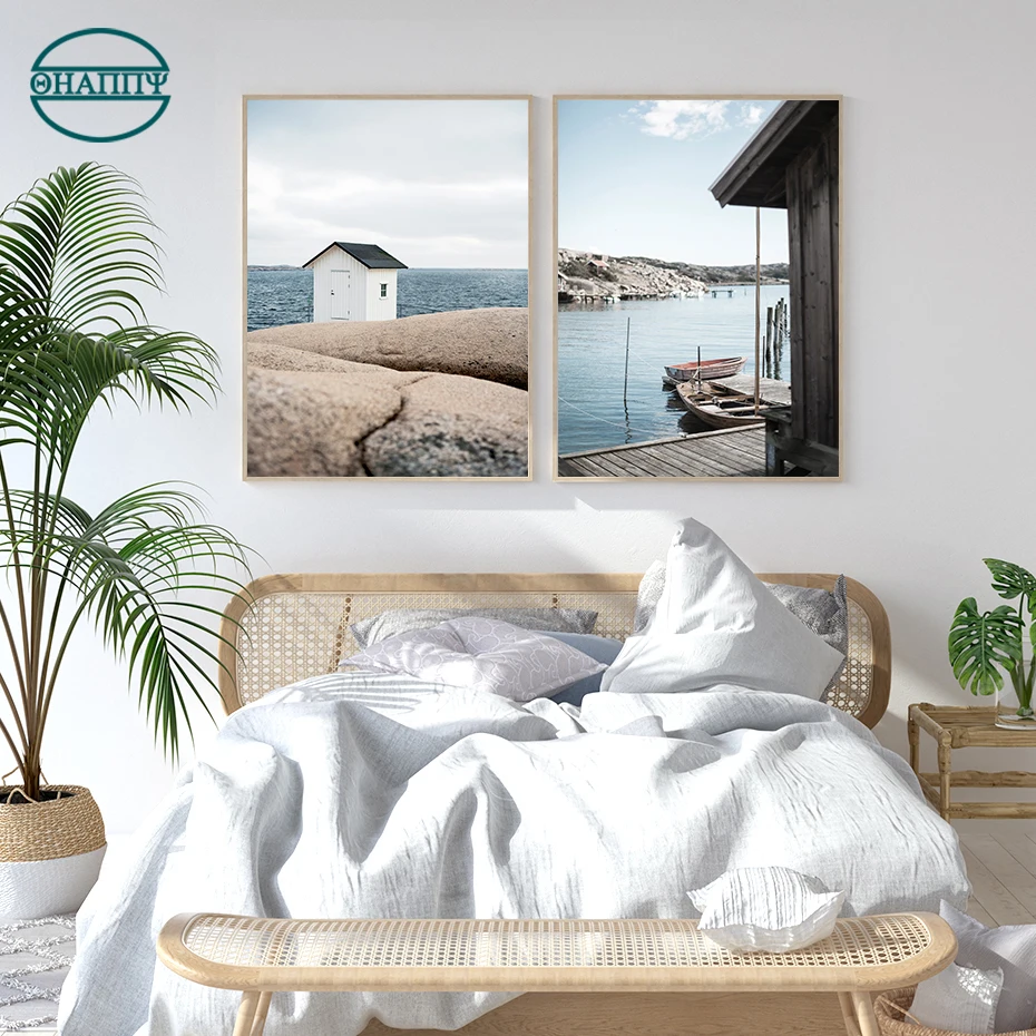 

Boho Boats Archipelago River Landscape Wall Art Canvas Painting Wall Pictures For Living Room Home Decor Unframed