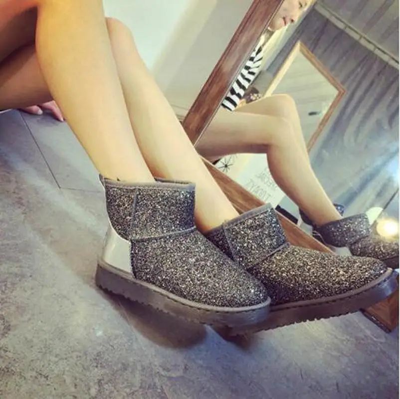 

Winter New Womens Snowboots Female Ankle Boots Sequins Slip-On Warm Shoes Comfortable Cotton Boots Classic Women's Boots