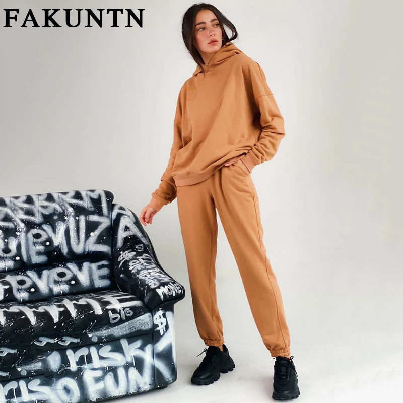 구매 FAKUNTN 여성 세트 운동복 여성 의류 2021 신제품 스포츠 정장 라운지웨어 후드 스웨트 셔츠 탑과 바지 투피스 세트 복장 저렴한 FAKUNTN 여성 세트 운동복 여성 의류 2021 신제품 스포츠 정장 라운지웨어 후드 스웨트 셔츠 탑과 바지 투피스 세트 복장