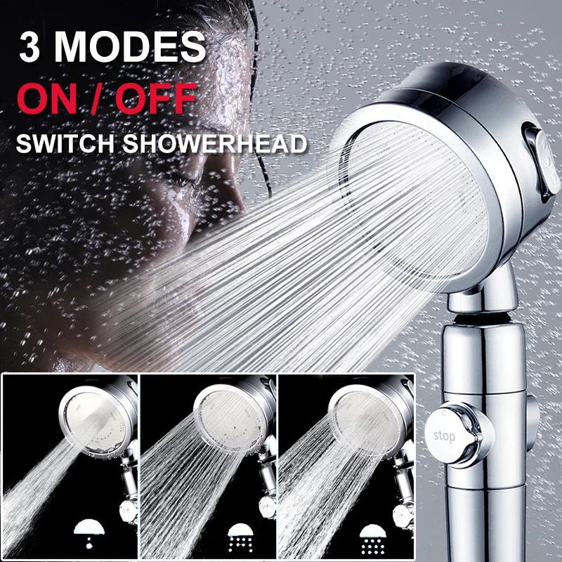 

3 Modes Bath Shower Adjustable Jetting Shower Head High Pressure Saving Water Bathroom PP Filter Shower SPA Nozzle With ON/OFF