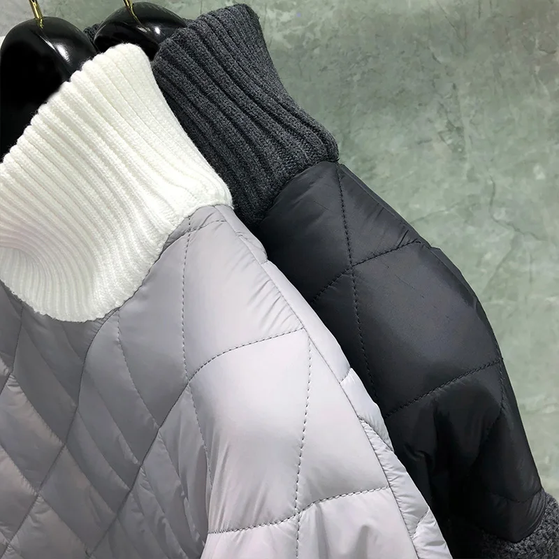 TB THOM Coats Winter Fashion Brand Men's Jacket Classic RWB Stripe Diamond Lattice Turtleneck Cotton-Padded Pullovers Jackets