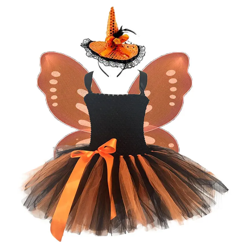 С рисунком тыквы для Хэллоуина Костюм бабочки платье пачка полный набор шляпа с