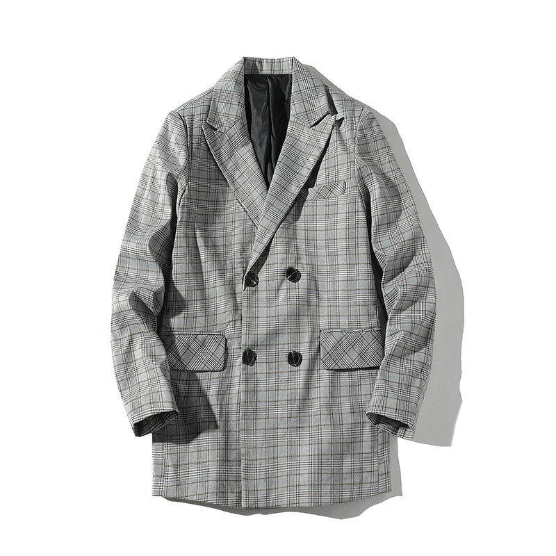 Мужской Клетчатый блейзер цвета хаки приталенный деловой пиджак в клетку для