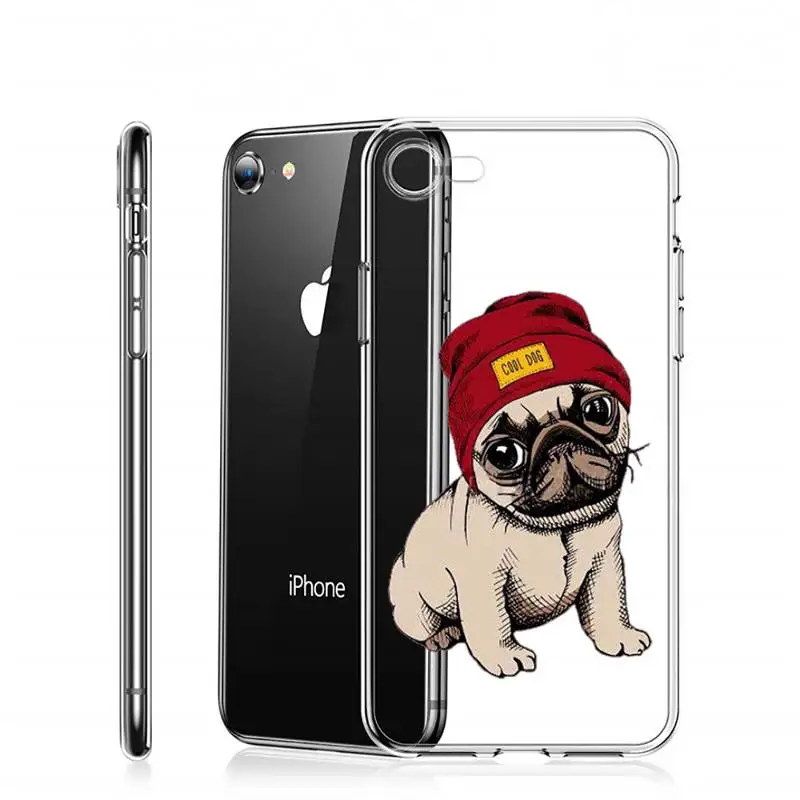 

Cute dog puppy Pug Bulldog blowing balloon Phone Case Transparent for iPhone 11 12 8 7 6 6S Plus X 5S SE 2020 XR mini pro XS MAX