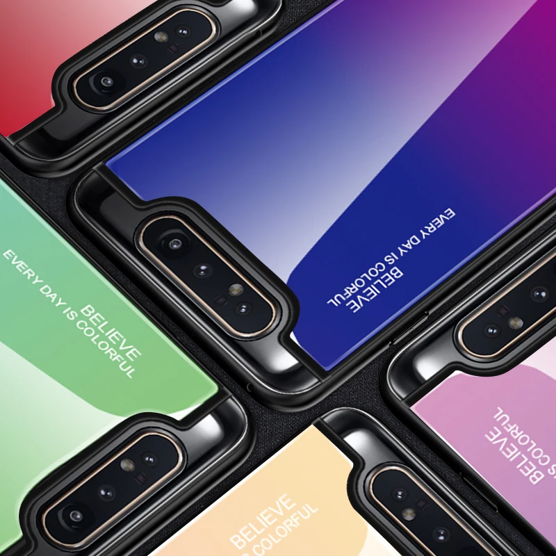 Hacrin чехол для samsung Galaxy A80 Чехол Мягкий край ТПУ градиент закаленное стекло бампер