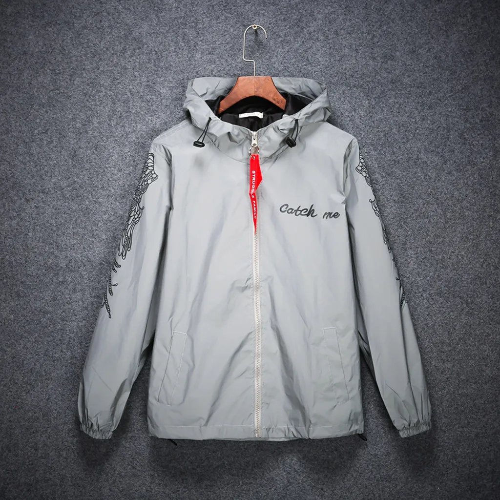 Осенняя Светоотражающая куртка для мужчин/женщин harajuku парные куртки с капюшоном