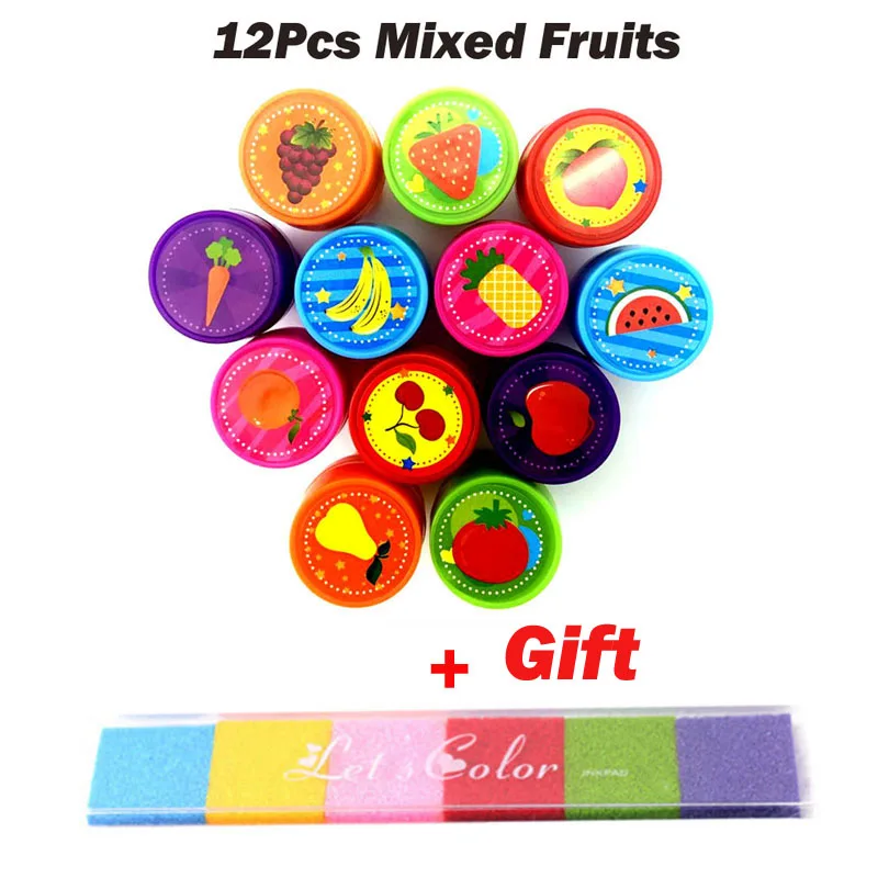12Pcs Fruit x 1 Ink 1 комплект пластиковый прекрасный смайлик Животное штамп с номером игрушка для DIY Декор альбом для вырезок карточки с буквами бумага подарочная игрушка - Цвет: 12Pcs Fruit x 1 Ink