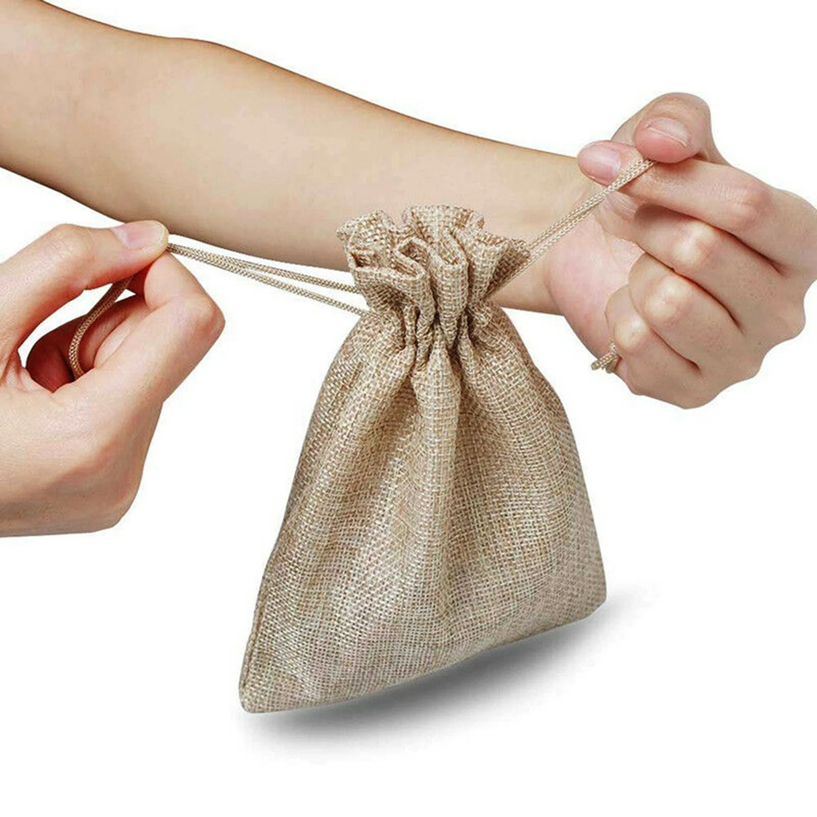 

50pcs Small Burlap Jute Hessian Wedding Favor Gift Candy Bags Drawstring Pouches