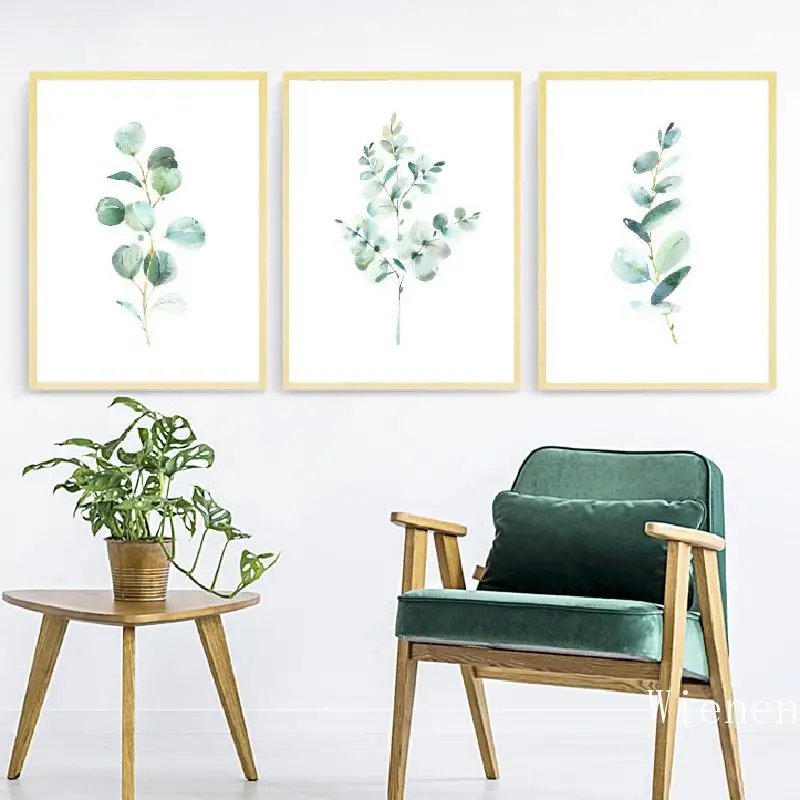 

Blue Flowers Watercolor Print Floral Leaf Botanical Greenery Leaves Art Canvas Painting Green Wild Posters Home Wall Art Decor