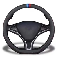 high quality black genuine leather sudede car steering wheel cover for model 3 model s model y model x
