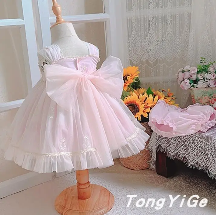 

Baby girl summer vintage Spanish lolita strap ball gown dress kids casual mesh sttitching birthday party princess dress