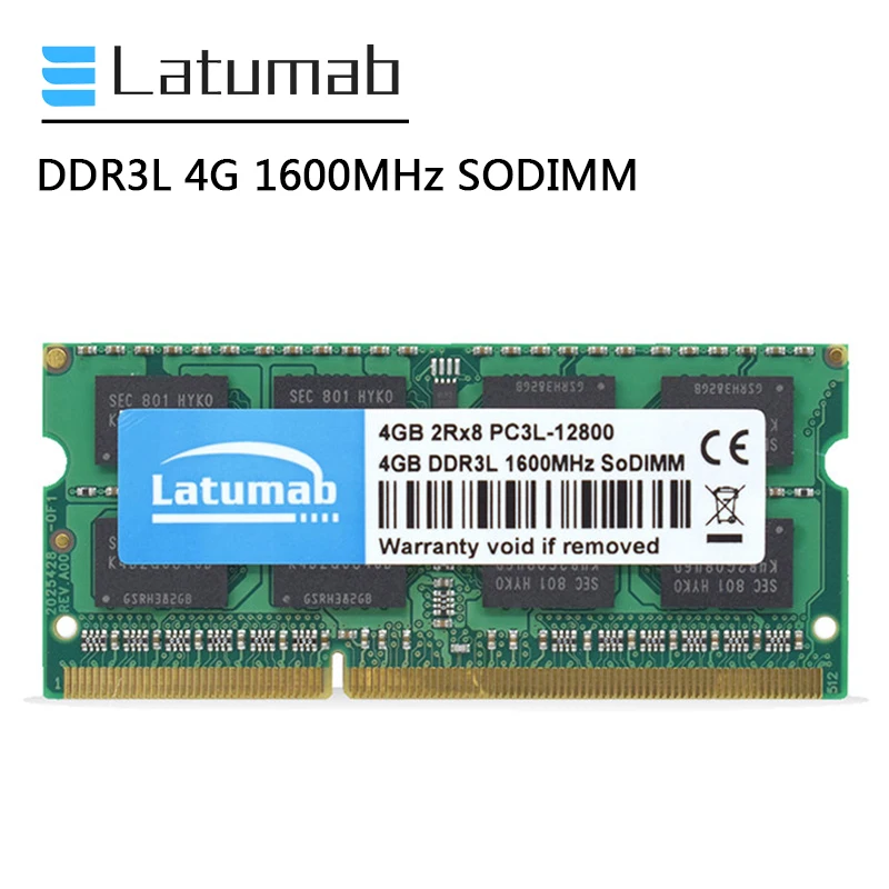 

Модуль памяти Latumab, ОЗУ DDR3 4 Гб, 1600 МГц, 1,35 в, PC3L-12800 204Pin, SODIMM DDR3L, модуль памяти для ноутбука