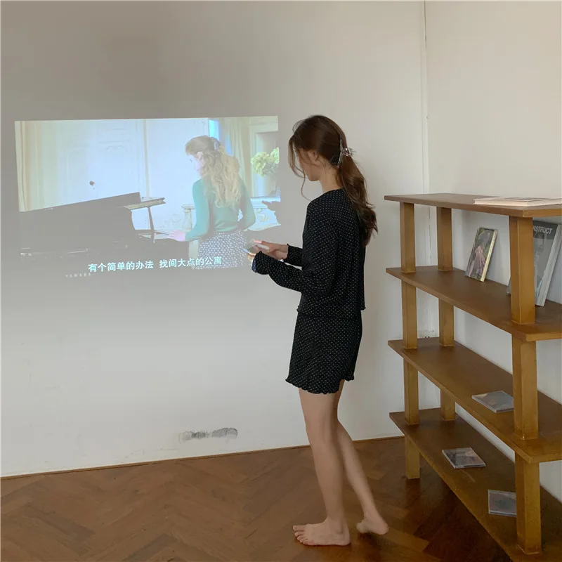 Long Sleeve Shorts Comfortable Women's Pajamas 2021 Spring Autumn Nightgowns & Sleepshirts Comfortable Wave Point Home Suit