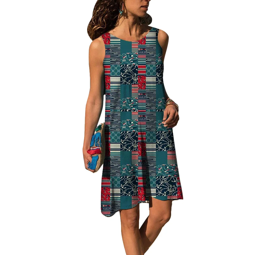 

Loose Mini Dress Party Tank Retro Floral Print Beach Casual Summer Clothes Women Dresses Sleeveles Woman Dresses