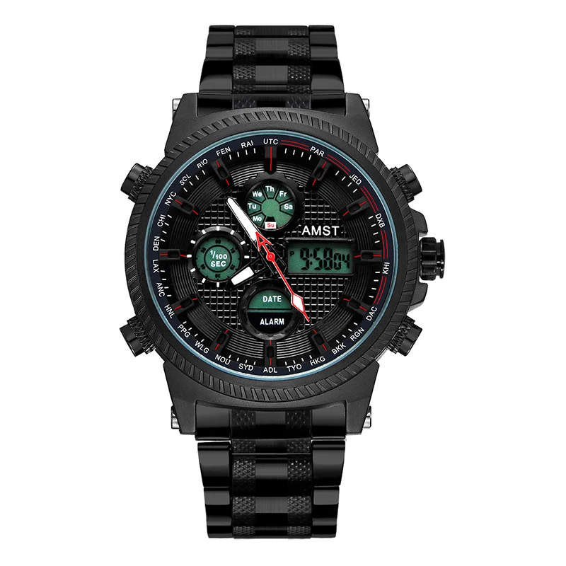 

Часы наручные AMST мужские с двойным цифровым дисплеем, многофункциональные кварцевые, с хронографом, водонепроницаемость 50 м