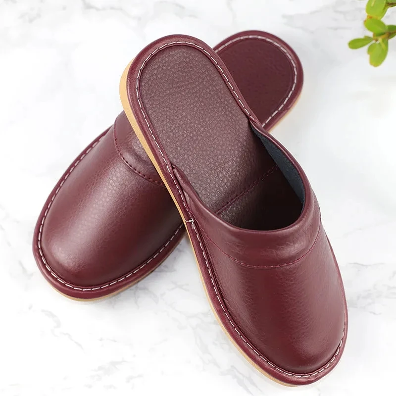 

Autumn Leather Slippers Women Big Size 35-46 Plain Color Rubber Non-slip Home Slippers Men Women Indoor House Flat Slipper Shoes