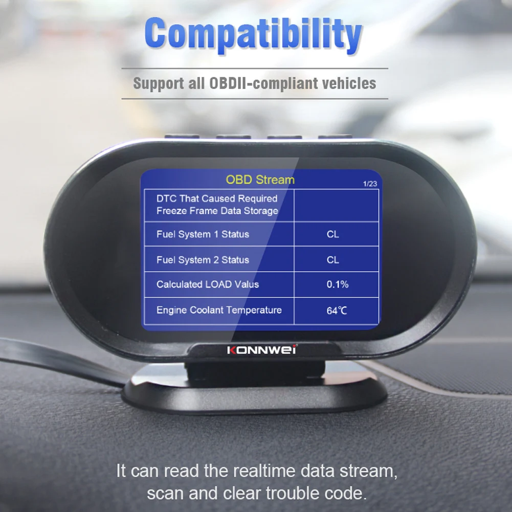 

KONNWEI KW206 OBD2 Scanner+HUD 2-in-1 Auto Code Reader OBD II Car Diagnostic Scanner Car Accessories