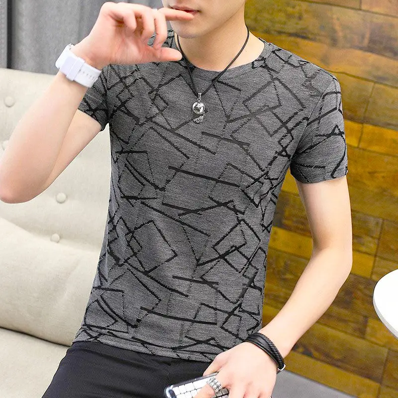 

Hollow out short sleeve t-shirt men 2021 new summer cool Korean thin men's T-shirt round neck half sleeve top men's T-shirt