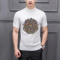 new design summer mens sweater casual hot diamond style shiny t shirt knitted short sleeve youth cashmere pullover
