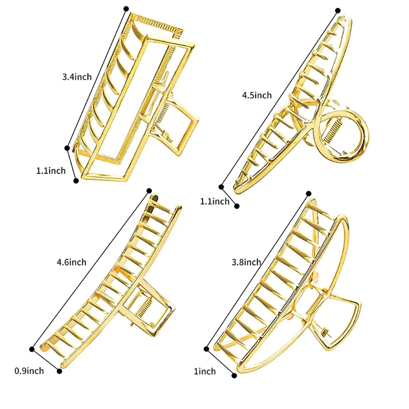 

27RC 4pcs Large Hair Claw Clips Fashion Clamps Non Slip Claw Hairpin Metal Jaw Clips Accessories for Women Girls