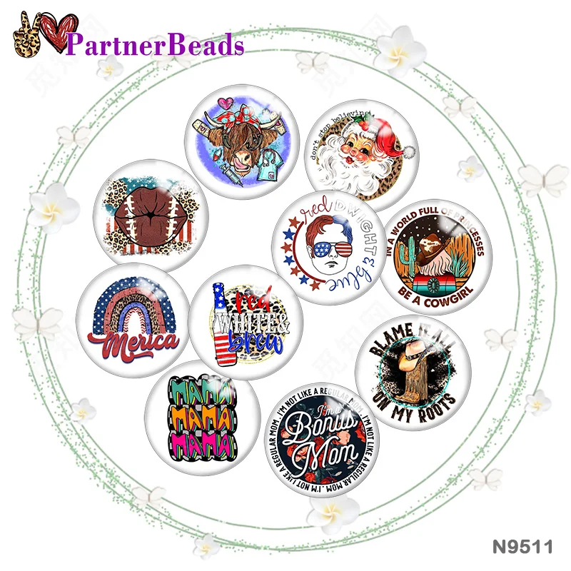 

USA Christmas 12mm//18mm/20mm/25mm Round photo glass cabochon demo flat back Making findings PartnerBeads N9511