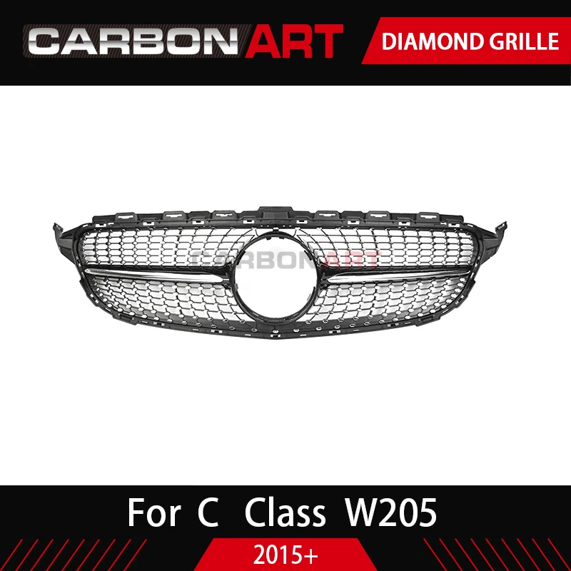 Алмазная решетка C класса W205 для Mercedes ABS черная без/с отверстием камеры C63 look C-class