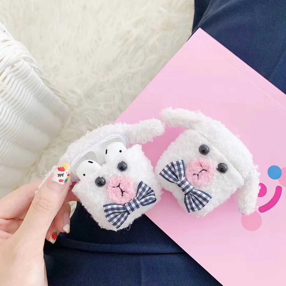 3D Cute Earphone Case for Airpods Case Cartoon Knitted plush Cover for Apple Airpods 2 Case Bear Teddy Dog Rabbit Earpods Case