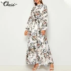 Женское богемное платье макси Celmia с цветочным принтом, Осеннее Бандажное платье с длинным рукавом и высокой талией, праздничное вечернее платье с поясом, уличная одежда 2021