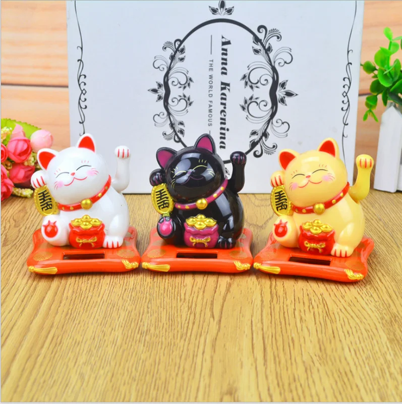 Fashion Gold White Solar Powered Maneki Neko Welcoming Fortune Cat Lucky For Home Car Hotel Restaurant Decor Craft | Дом и сад