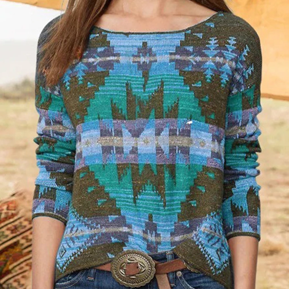 

2020 Autumn Women Casual Knitted Sweater Digital Print Pullover Plus size O Neck Long Sleeve female girls lady Keep Warm Jumper