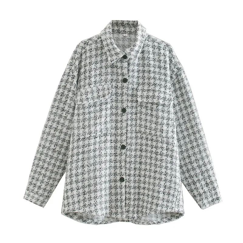 

Merodi Women Fashion Plaid Hm Autumn White Long Outwear Oversize Female Casual Long Sleeve Double Pockets Loose Jackets Chic