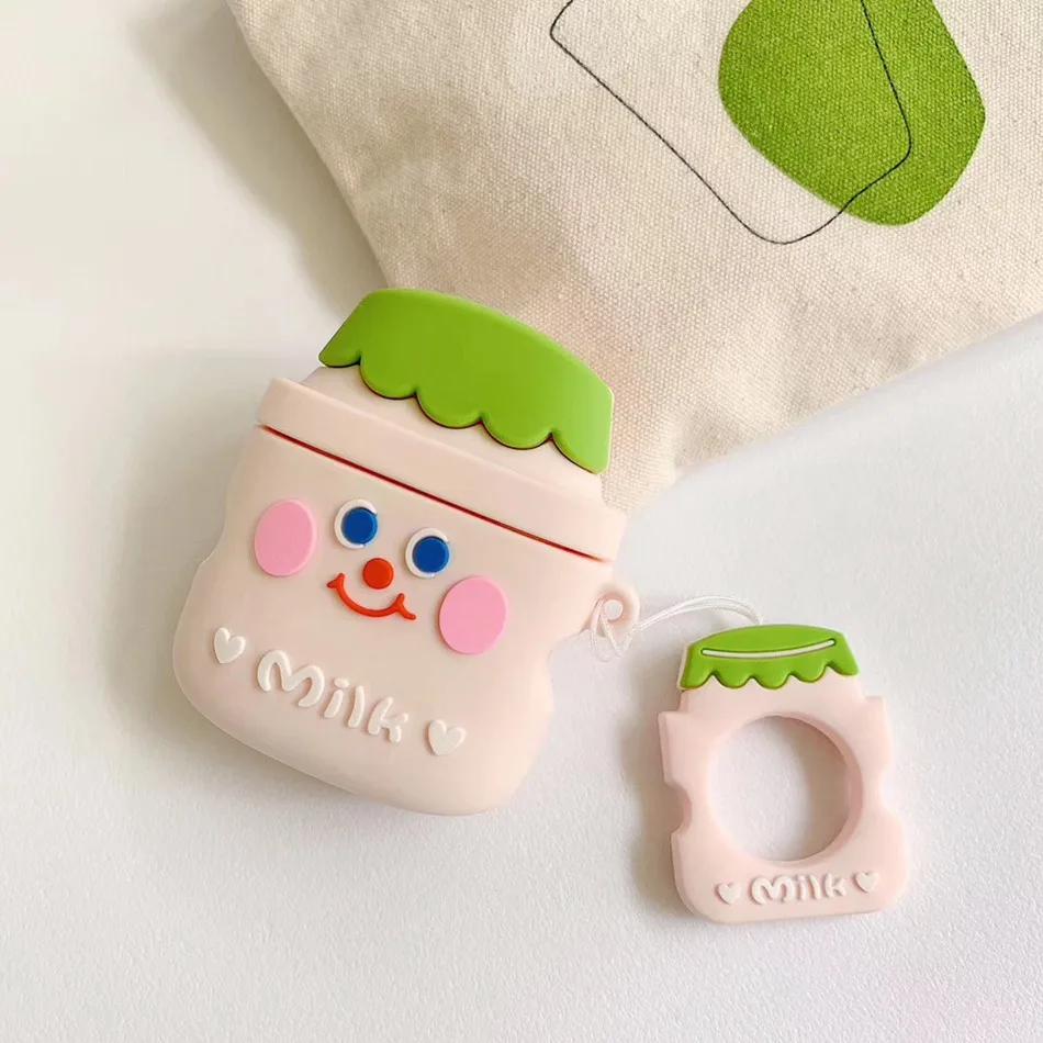 Milk Green Чехол для AirPods с объемным рисунком еды, чехол для наушников для Apple Airpods 2 Kawaii, забавные аксессуары, защитный чехол с кольцом на палец - Цвет: Milk Green
