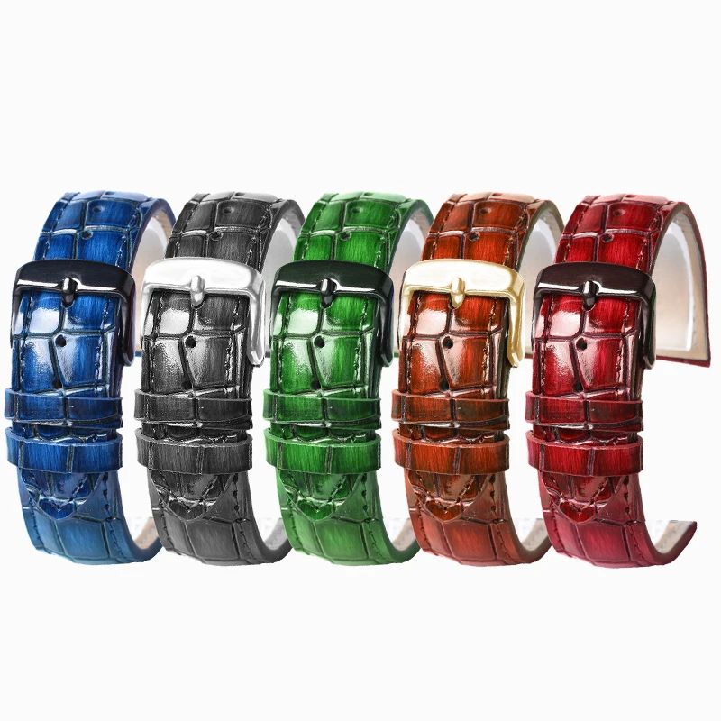 18mm 20mm 22mm Genuine Leather Watchband Strap Men and Women Watchband Clear Personality Crocodile Texture Strap Bracelet Wrist