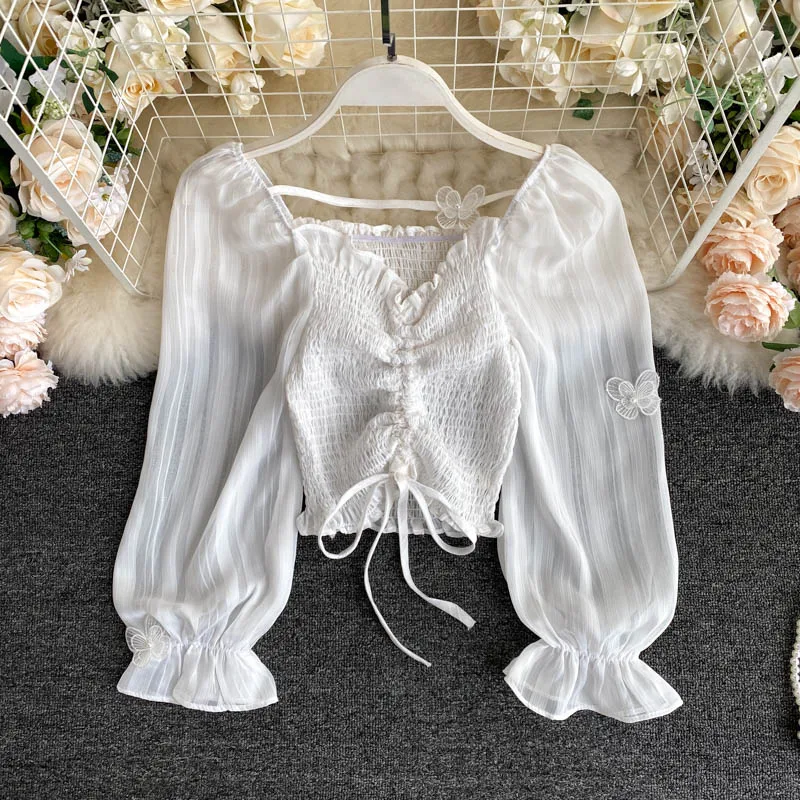 Новинка Осень зима 2020 французская рубашка с квадратным воротником и длинными