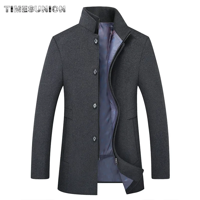 Зимнее теплое шерстяное пальто большого размера мужское плотное верхняя одежда