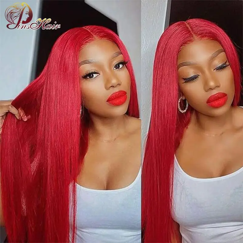 Colored Red Lace Front Wig Human Hair Wigs Straight Lace Frontal Wig 99J Burgundy Lace Front Wig Pre Plucked Brazilian Remy Hair
