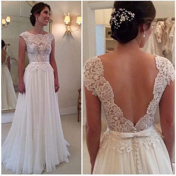 

sexy backless beach robe de mariee 2018 vestido de noiva a line chiffon lace appliques elegant bridal gown bridesmaid dresses