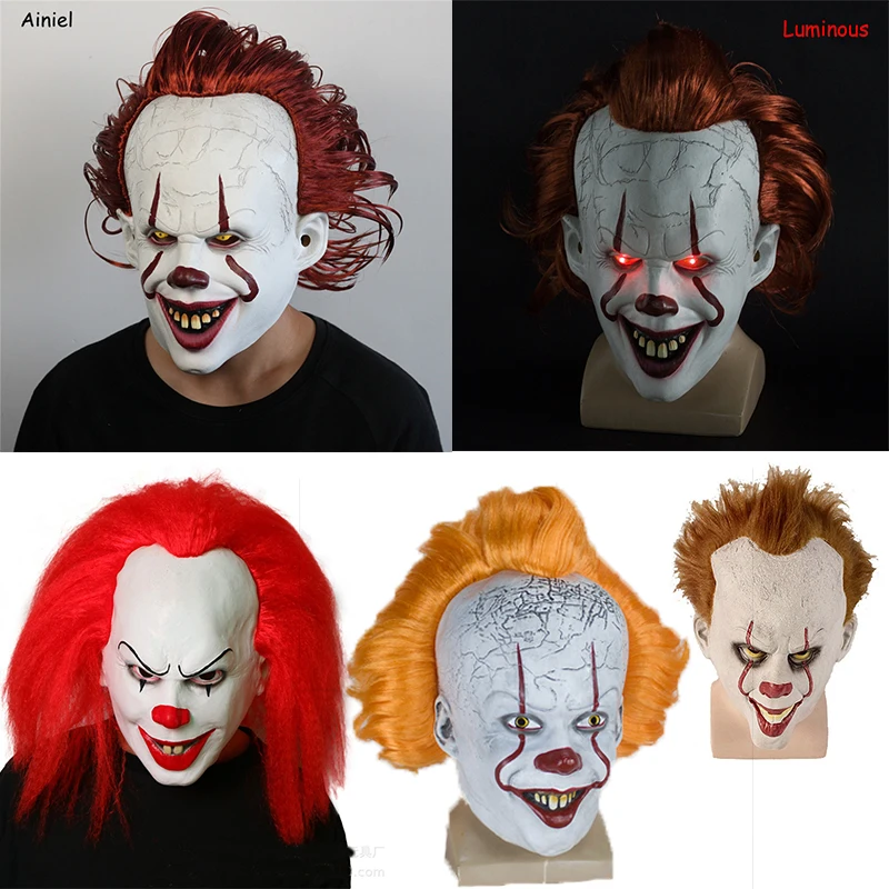 

Маска из фильма «Stephen King's It», маска клоуна пеннивайз из смолы для косплея, реквизит, латексная светящаяся маска и маска клоуна для взрослых