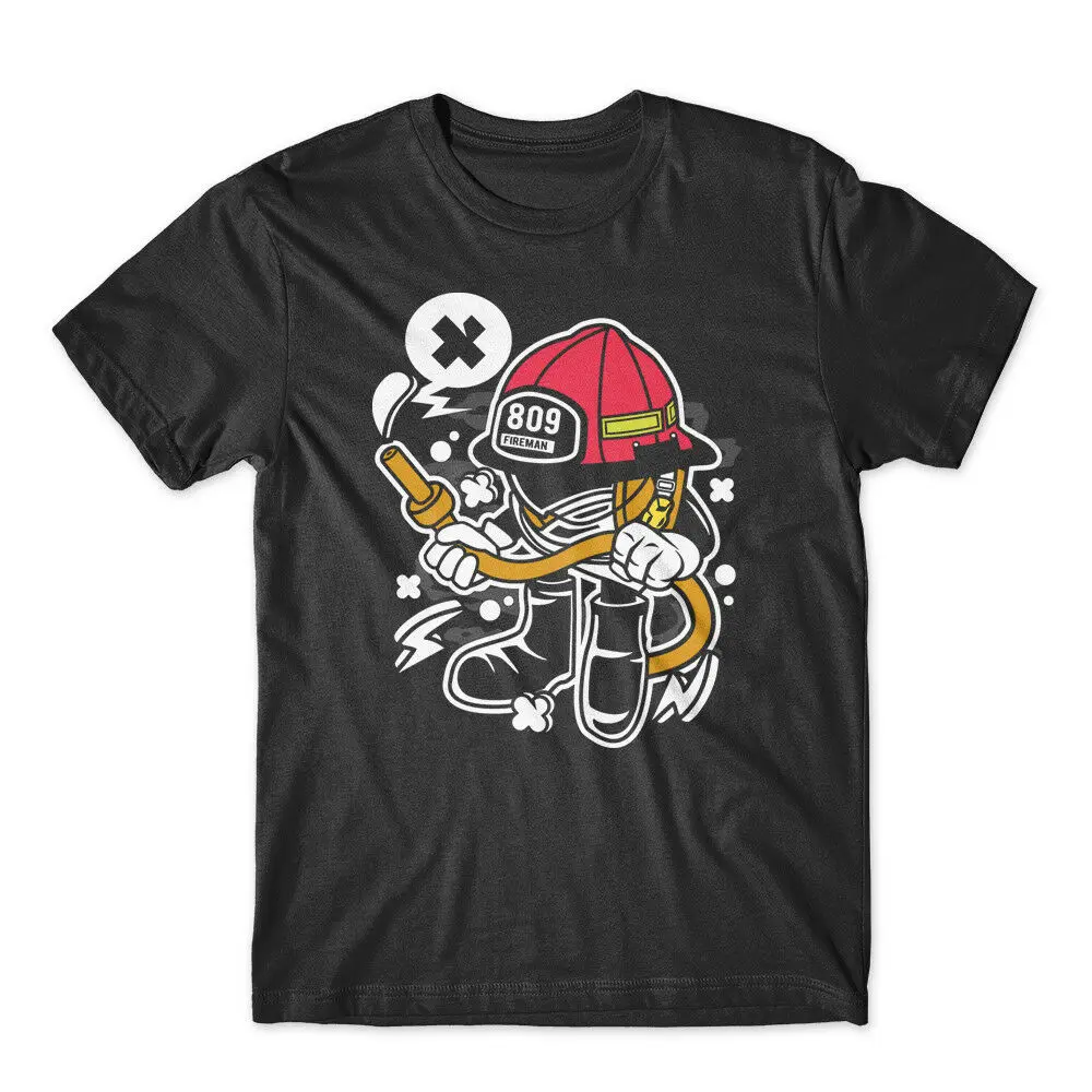 

Cool Design Cartoon Firefighter Printed Mens T-Shirt. Summer Cotton Short Sleeve O-Neck Unisex T Shirt New S-3XL