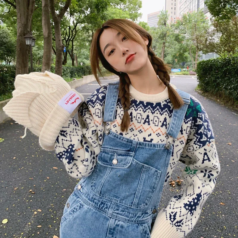 

2020 New Winter Korean Loose All-Match Sweater Cardigan Crop Top Sweet Women Clothing For Cute Retro Padded Pullover Sweater