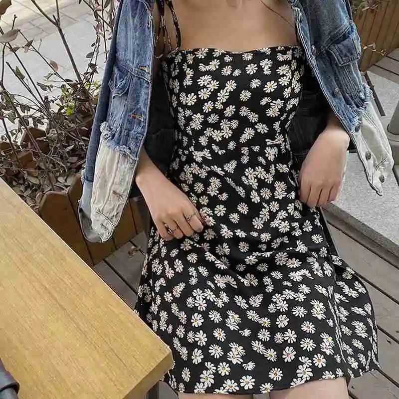 Летнее Сексуальное Милое женское платье с открытой спиной и цветочным принтом в