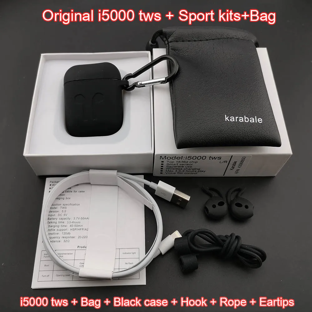 i5000 blacksport kit I5000 наушники-вкладыши TWS с 1:1 Air2 переименовать Беспроводной наушники 8D стерео супер бас 1536D pk H1 чип i30 i60 i1000 i200 i2000 i500 i9000 наушники-вкладыши tws с ios13 - Цвет: i5000 blacksport kit