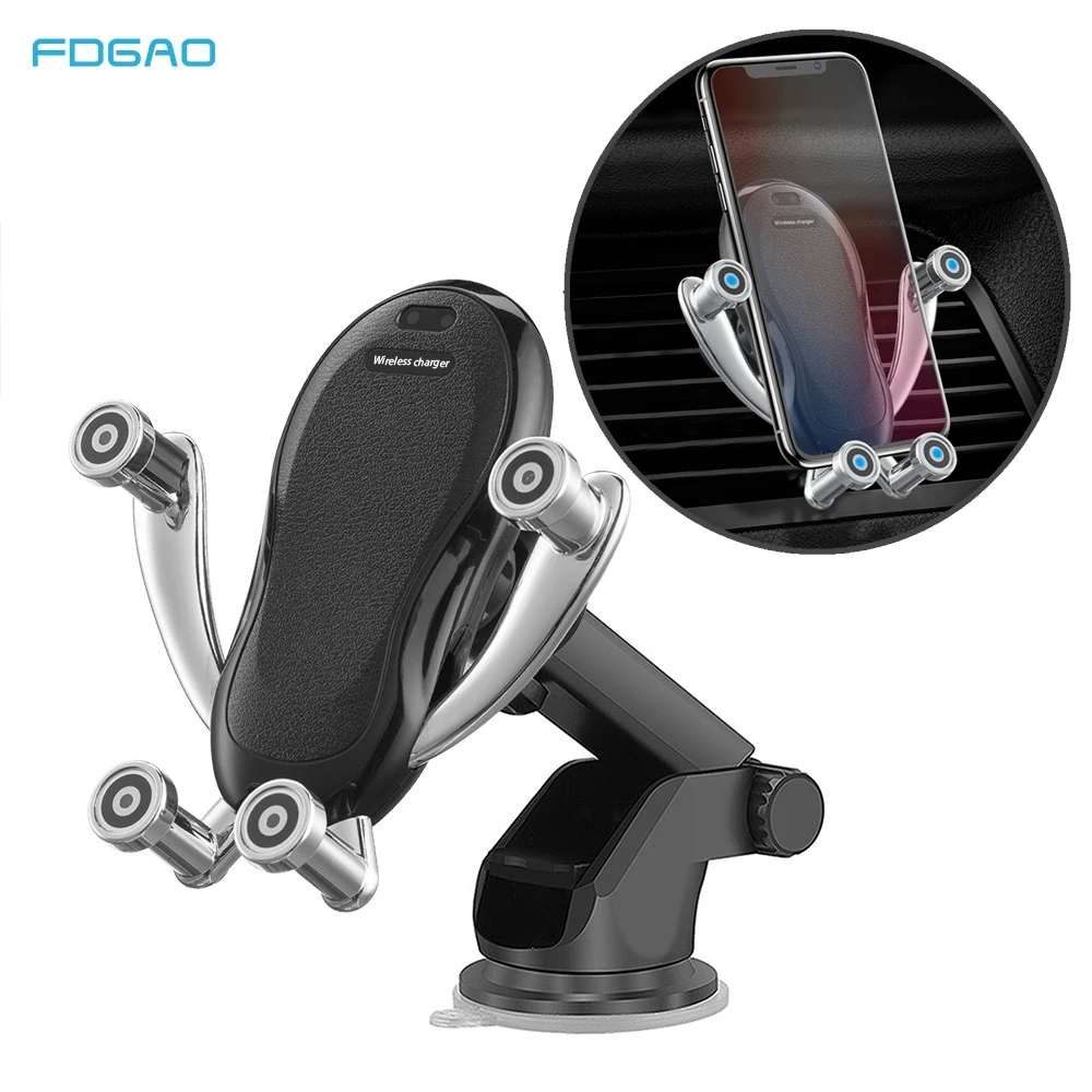 FDGAO 10 Вт беспроводное автомобильное зарядное устройство автоматический зажим Qi
