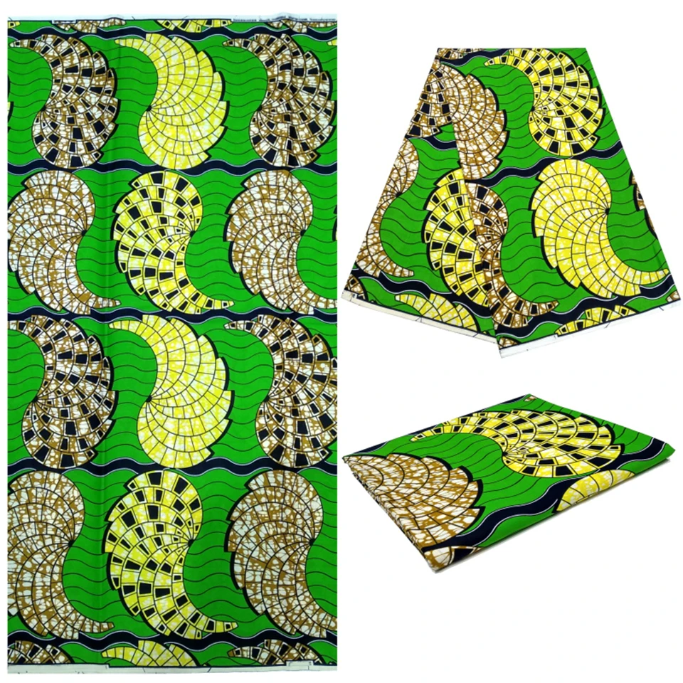

Green African Ankara Fabric Print Wax Kitenge/Pagnes/Africain Tissues for Craft Clothing Dress 6 Yards LBL-48
