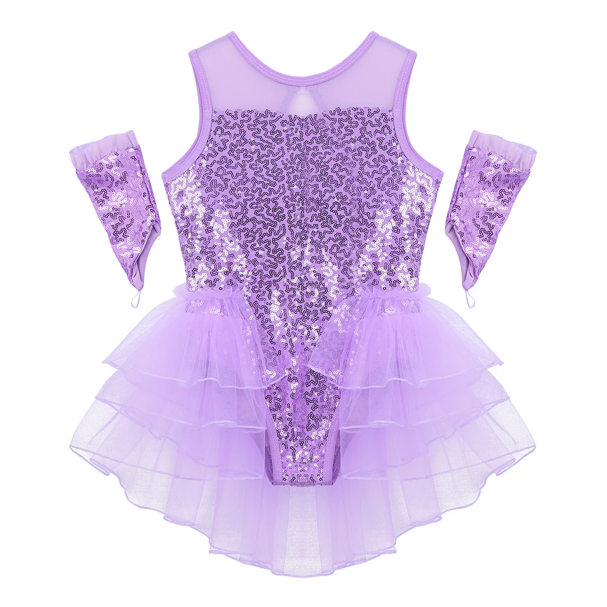 Детское балетное платье из тюля с блестками для девочек фигурного катания на