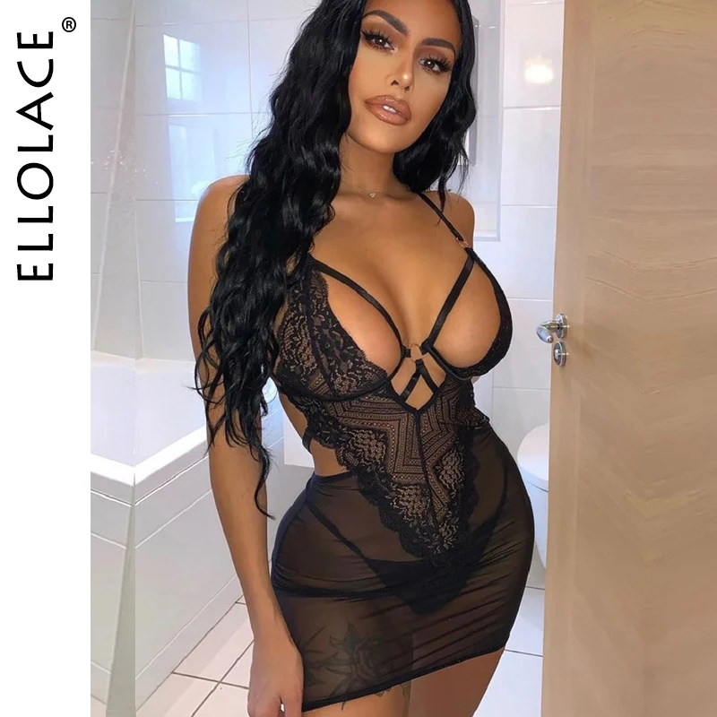 Ellolace женская пижама прозрачная ночная одежда для женщин платье на косточках