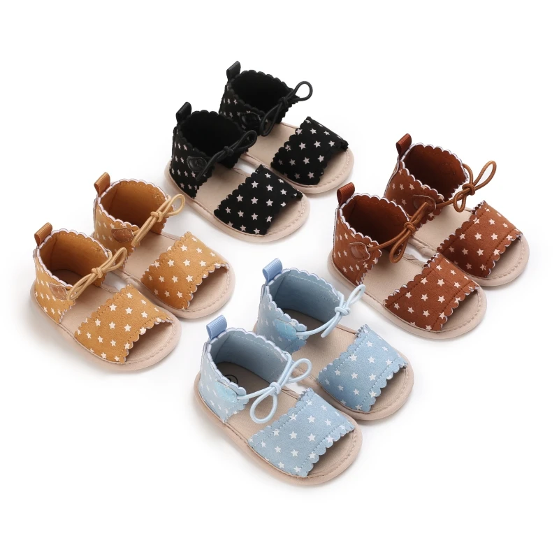 

Сандалии с бантом для новорожденных девочек 0-18 месяцев, хлопковая Нескользящая Летняя обувь с принтом в горошек